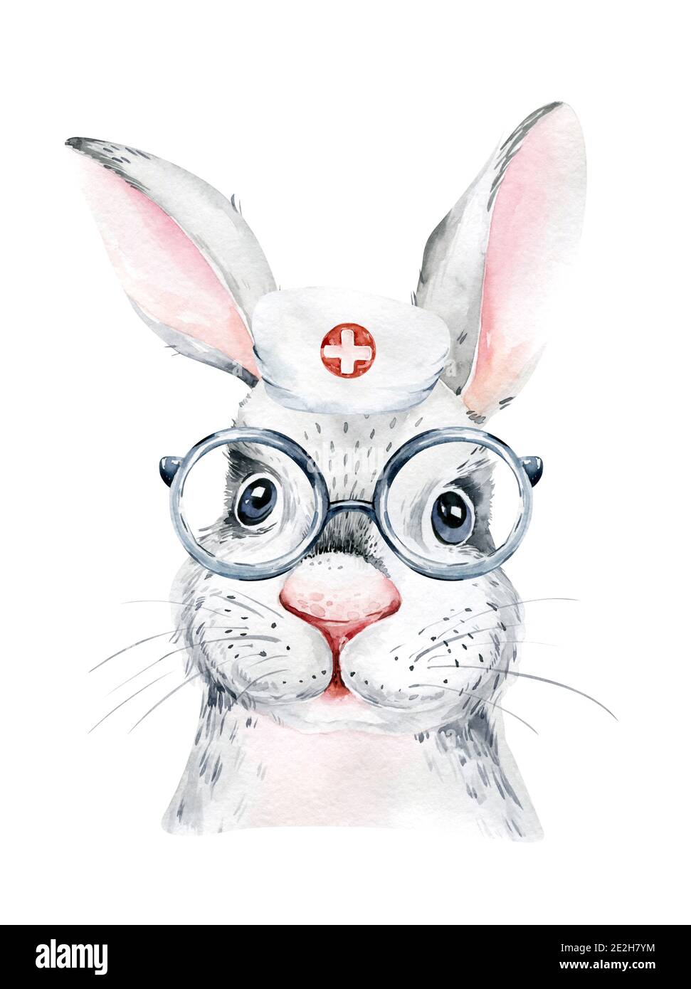 Rabbit Animal cute doctor watercolor kids illustration isolated on ...