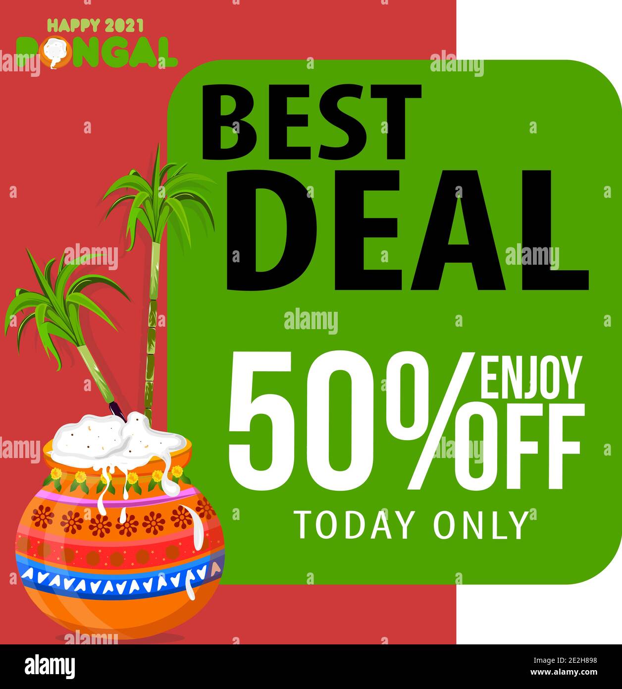 Pongal Festival Best Deal Offer Banner Design with 50% Discount Offer, Social Media Post Templates Stock Vector