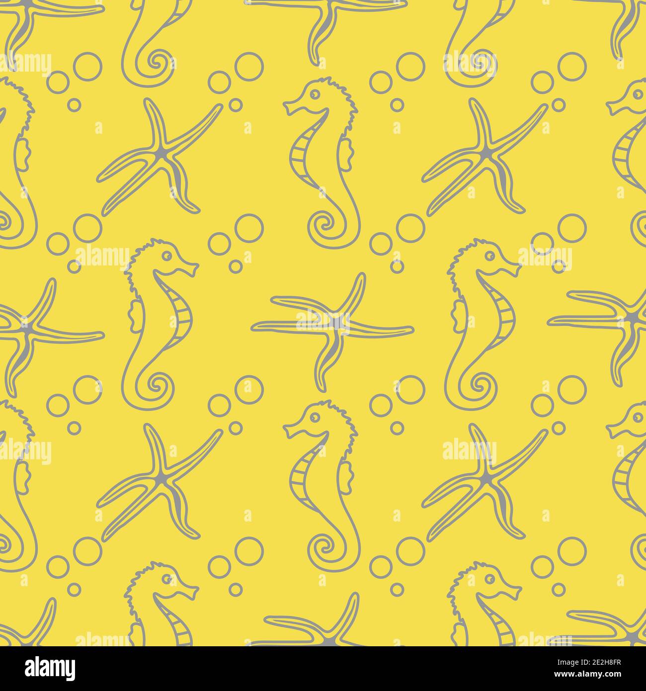 Vector seamless pattern with sea horses, starfish and bubbles. Marine ...