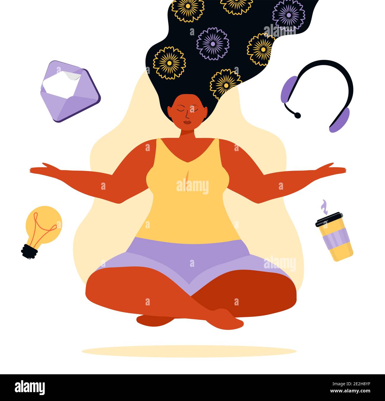 Business Yoga Concept Illustration Office Meditation Self Improvement Controlling Mind And