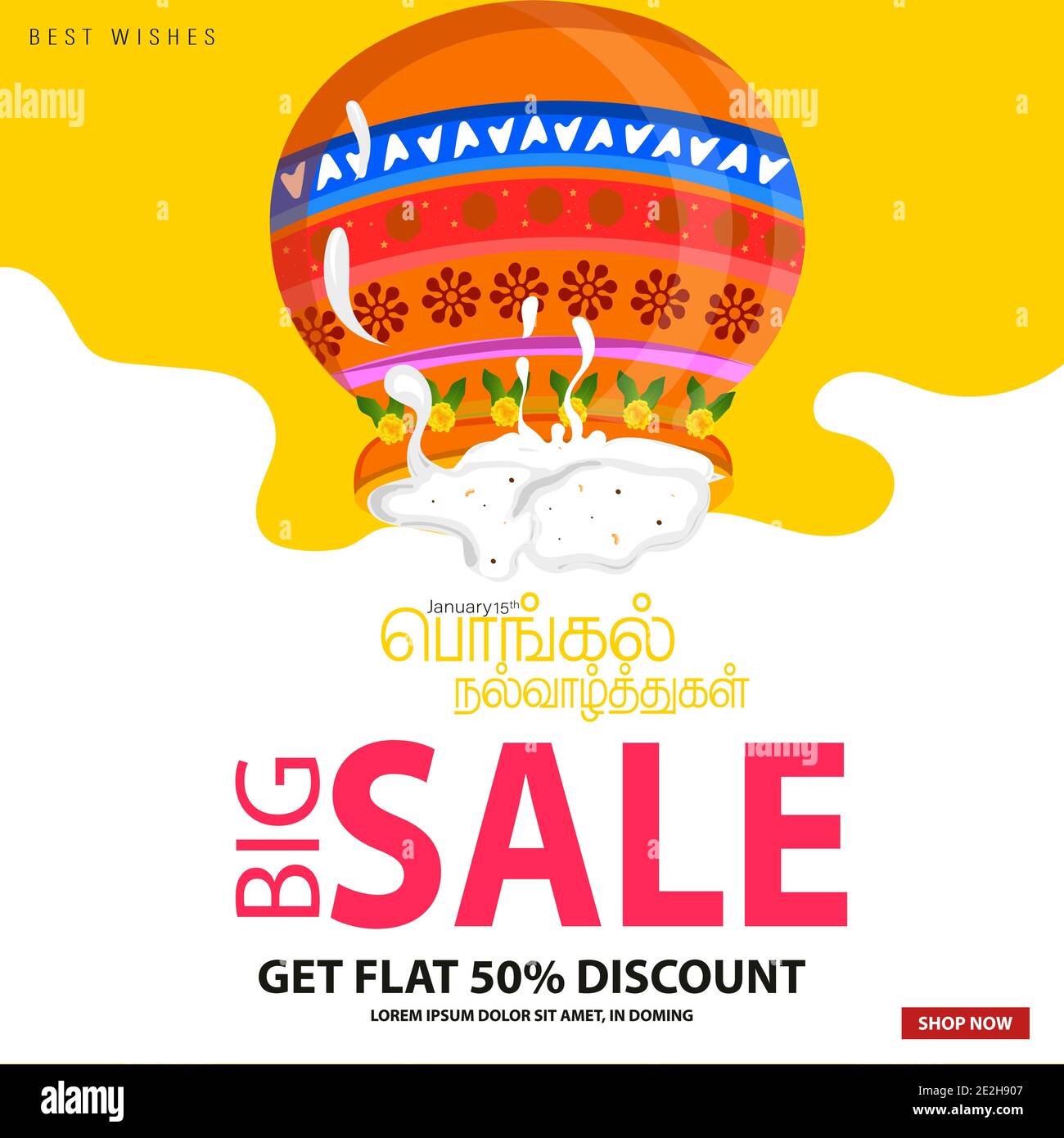 Happy Pongal Holiday Harvest Festival of TamilNadu South India Big Sale and Advertisement background Stock Vector