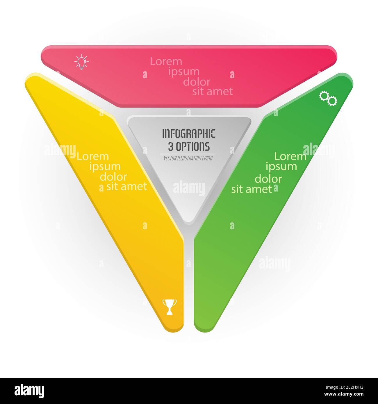 Triangle infographics. The triangle diagram is divided into 3 parts