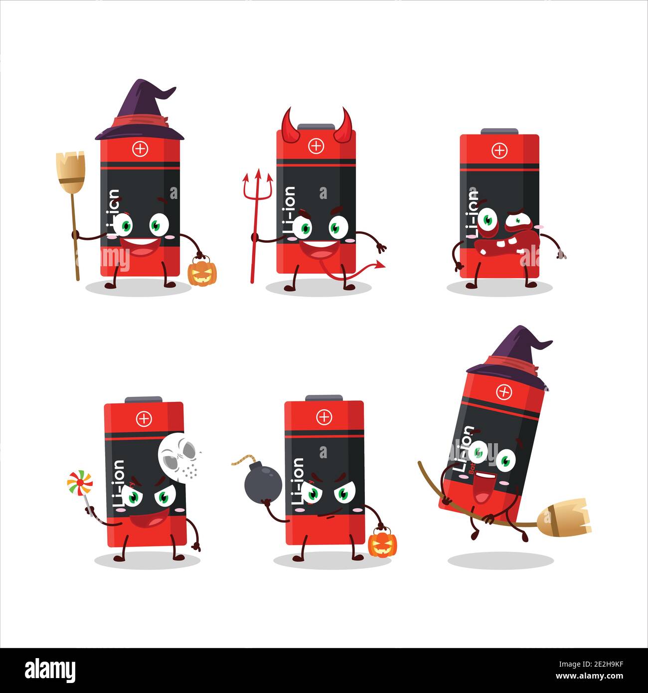 Halloween expression emoticons with cartoon character of li ion battery ...