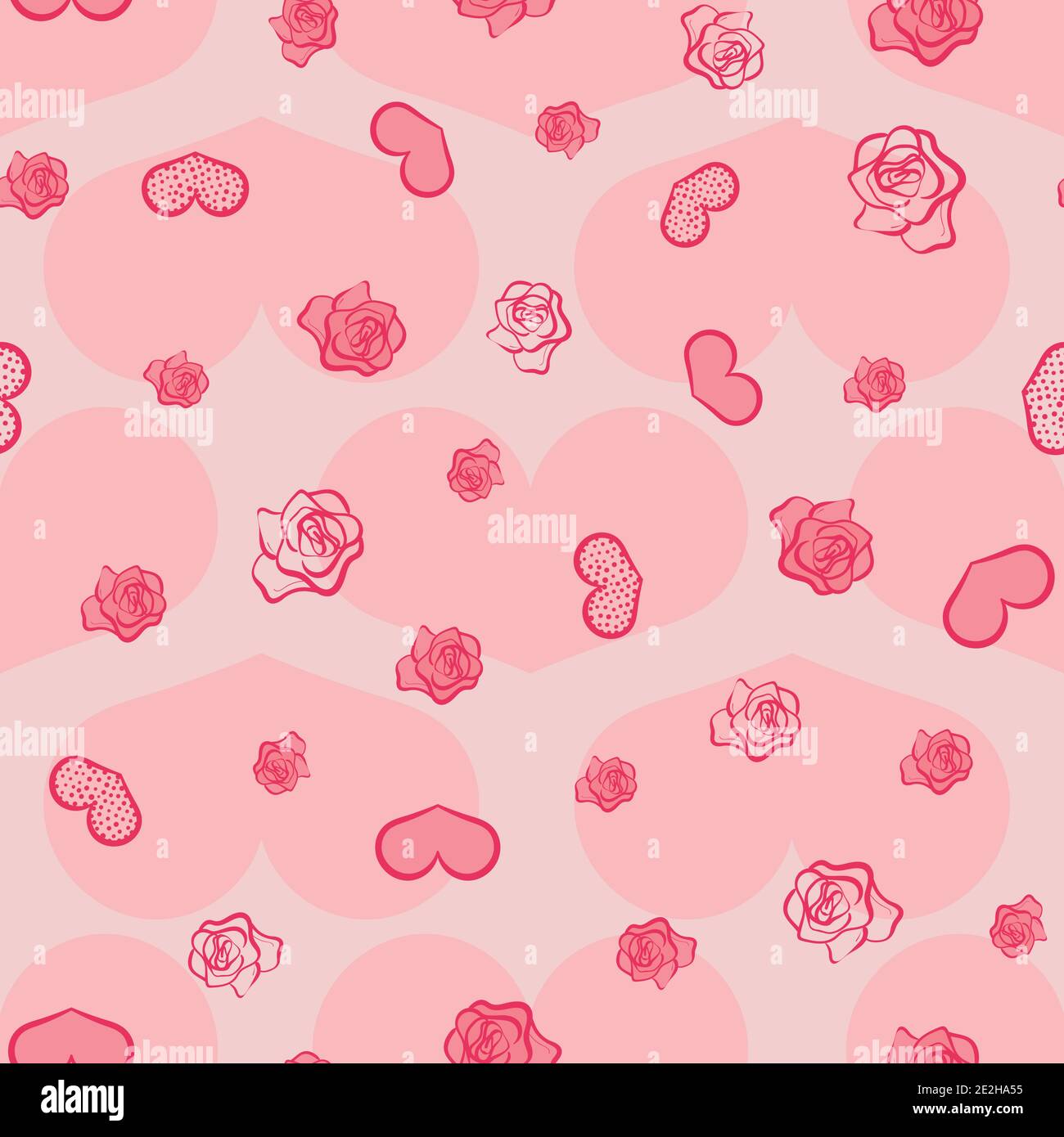 pink hearts and roses seamless vector pattern Stock Vector