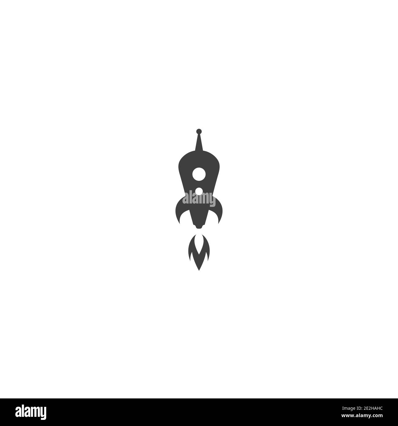 Rocket ship with fire. Isolated on white. Flat icon. Vector illustration with flying rocket. Space travel. Project start up sign. Creative idea symbol Stock Vector