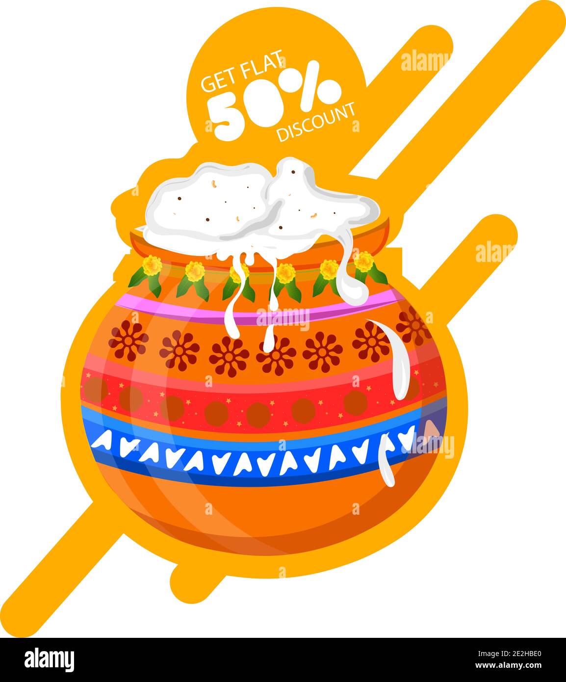 South Indian Festival Pongal Offer, Sale Background Template with 50% Discount Tag Stock Vector
