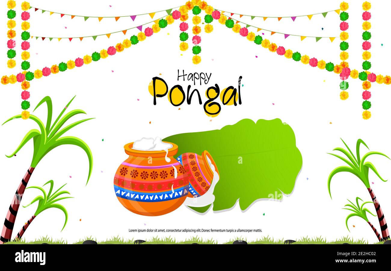 South Indian Festival Happy Pongal Background Template Design Vector Description Stock Vector