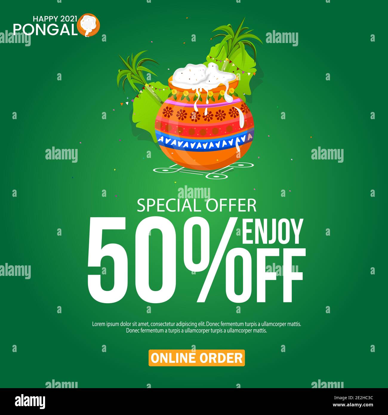 Pongal Festival Best Deal Offer Banner Design with 50% Discount Offer, Stock Vector