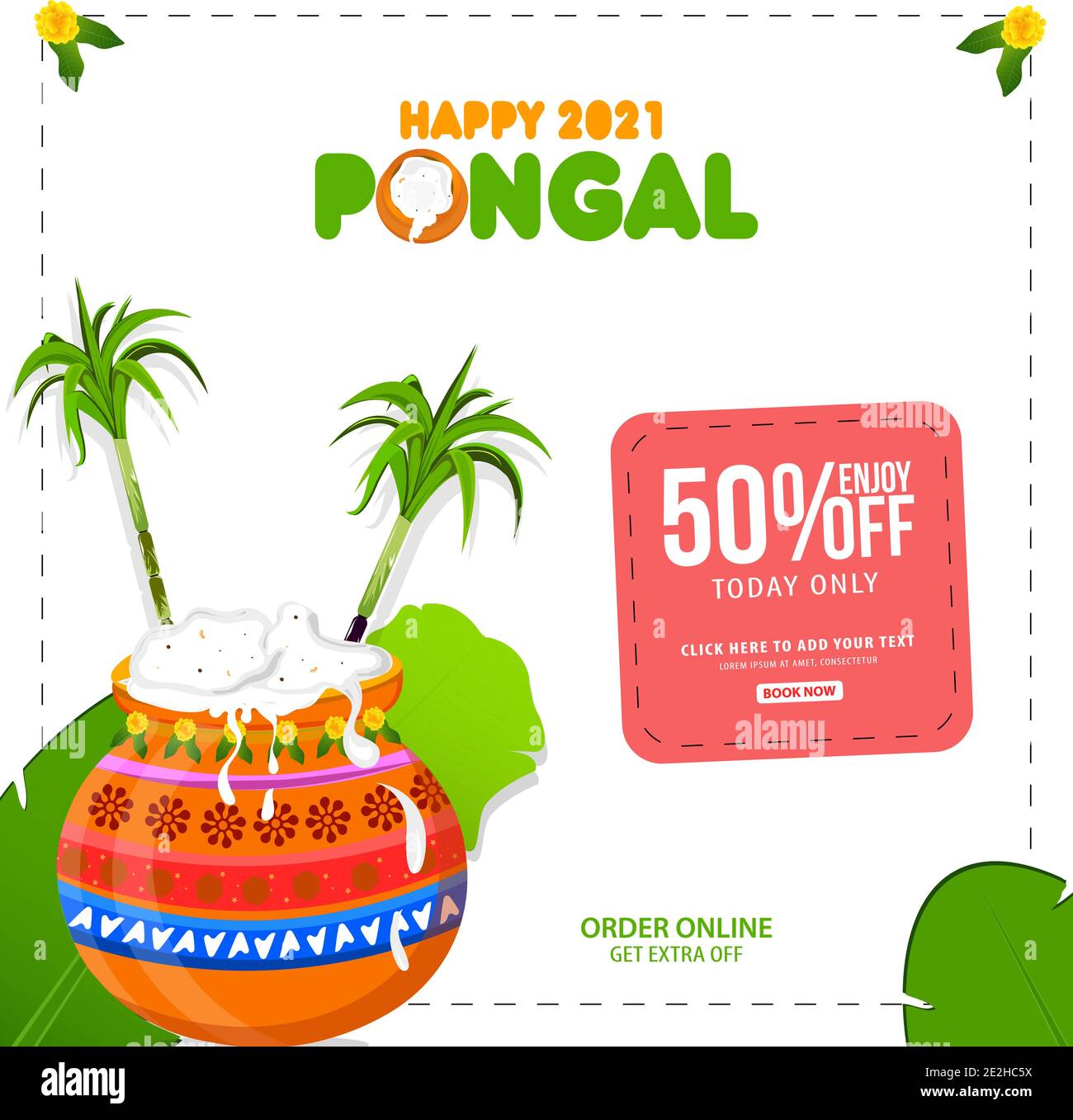 Pongal Festival Sale Template Design - Indian Religion Festival Pongal Background Template Stock Vector
