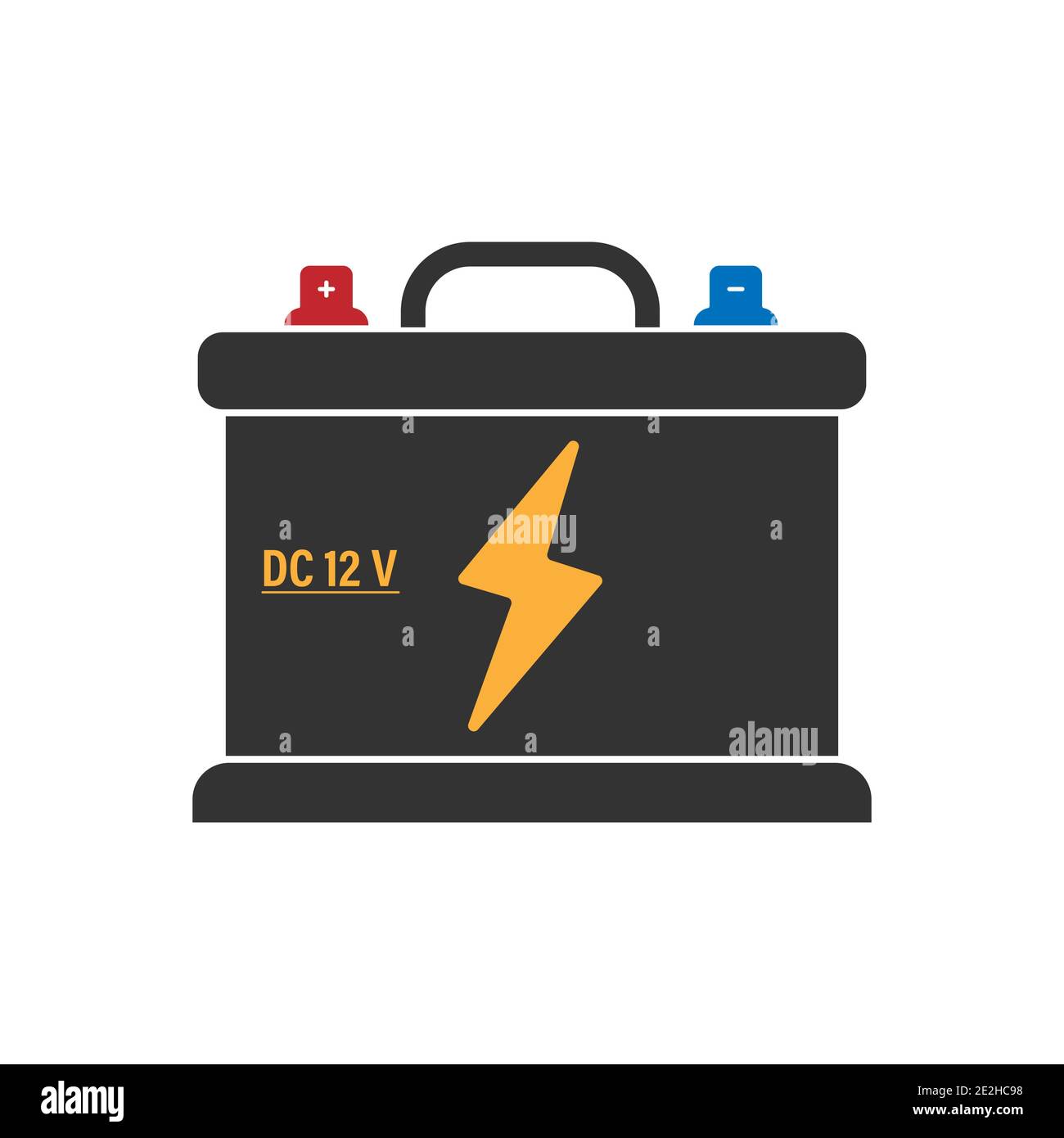 Car battery icon with colored plus and minus terminals. Flat style