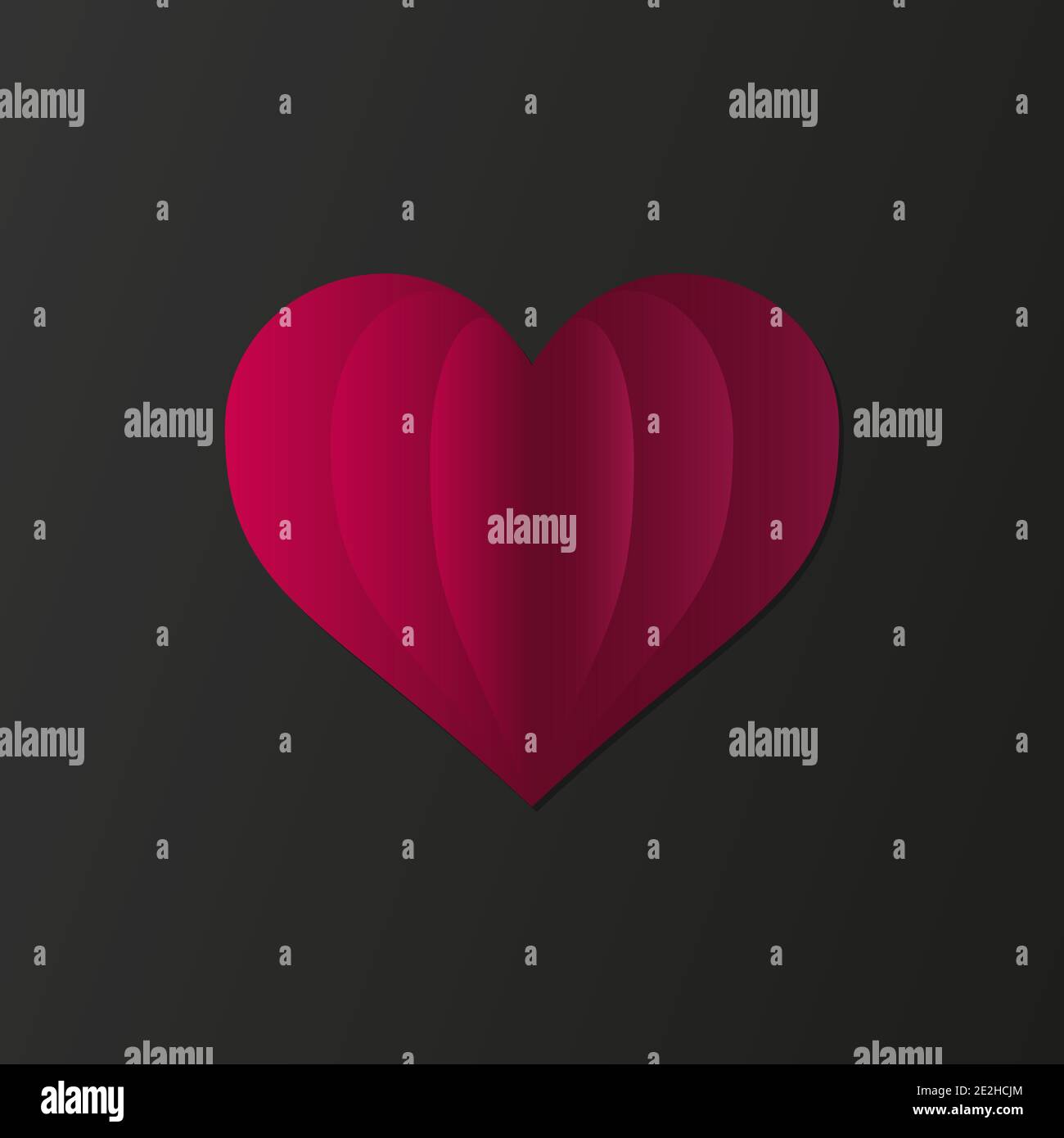pink fanned out heart isolated on dark background, love and romance concept vector illustration Stock Vector