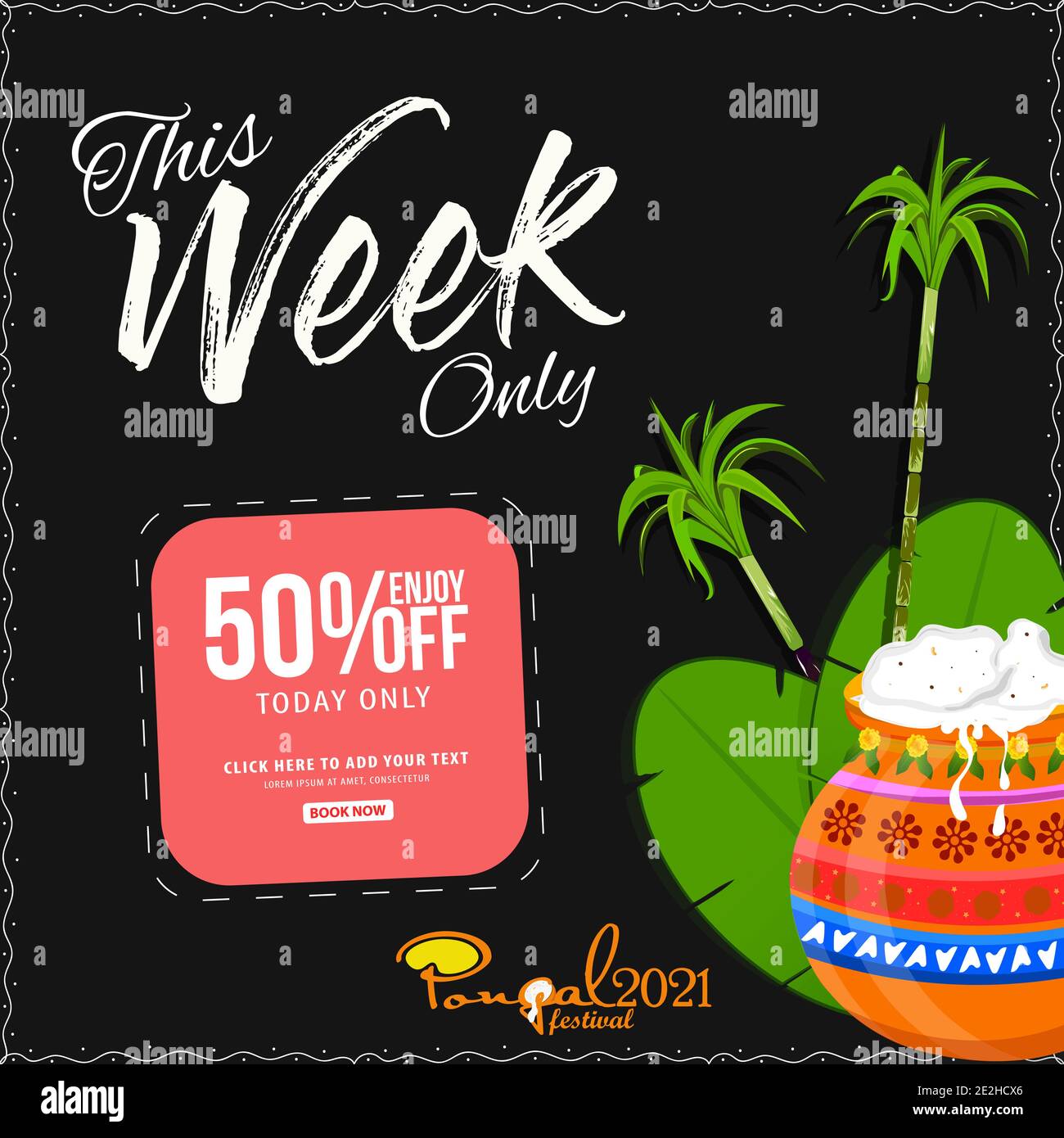 Pongal Festival Sale Template Design with 50% Discount Offers, Social Media Post Templates Stock Vector