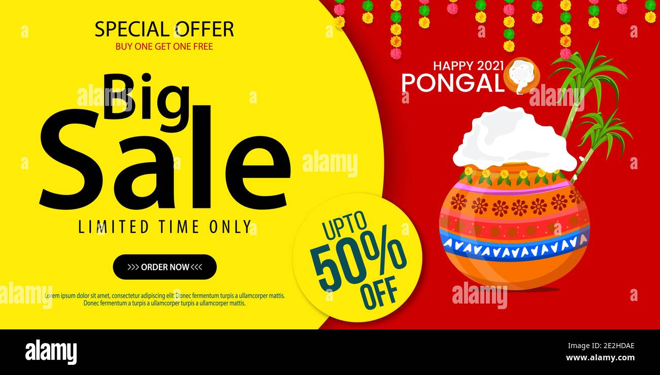 Happy pongal Festival Offer Sale Background Template Design with 50% Discount Stock Vector