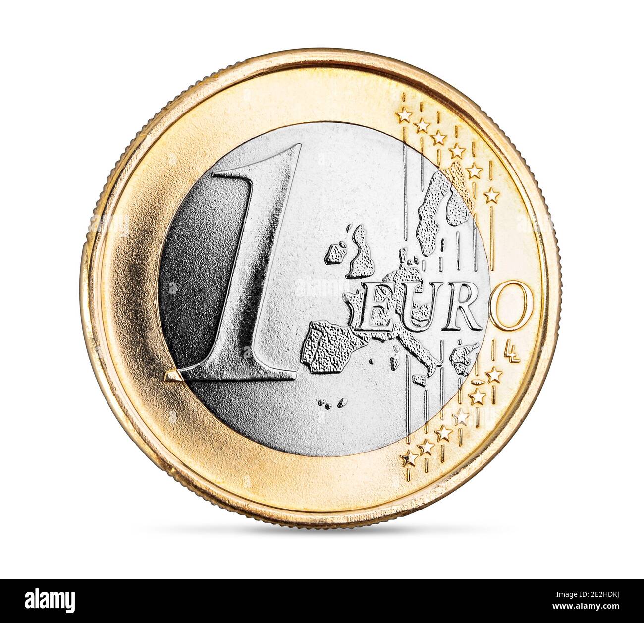 perfect new silver golden one euro coin from europe isolated on white background. european currency business financial concept Stock Photo