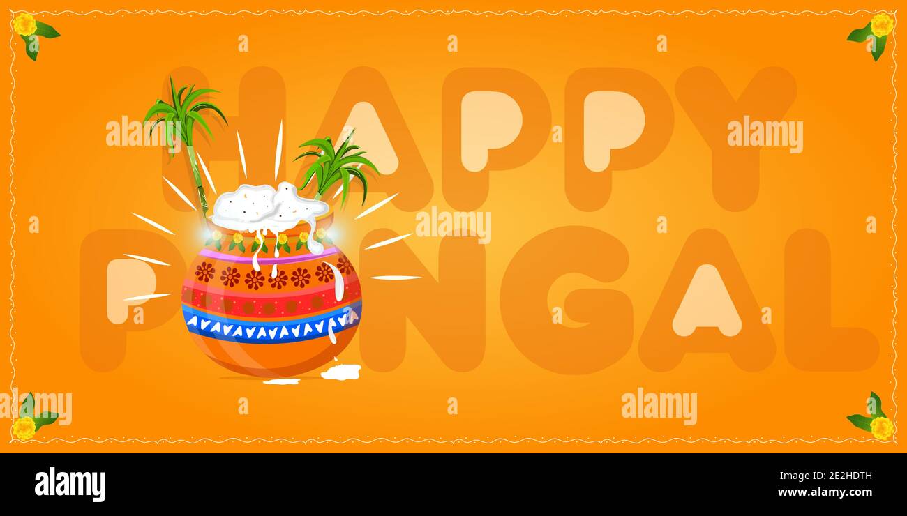 Happy Pongal religious festival of South India celebration background. Stock Vector