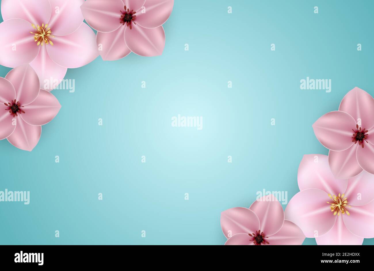 Realistic beautiful 3d sprind and summer pink flower background. Vector Illustration Stock Vector
