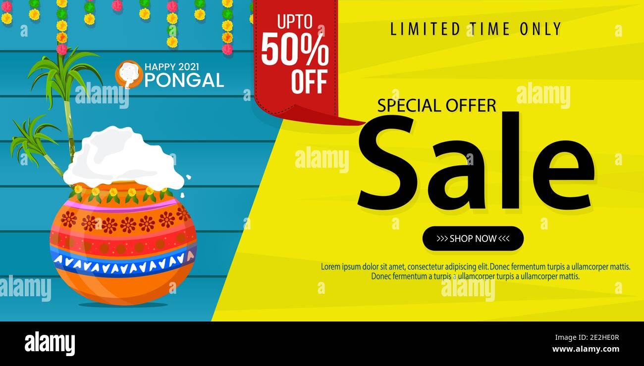 Pongal Festival Sale Template Design - Indian Religion Festival Pongal Background Stock Vector