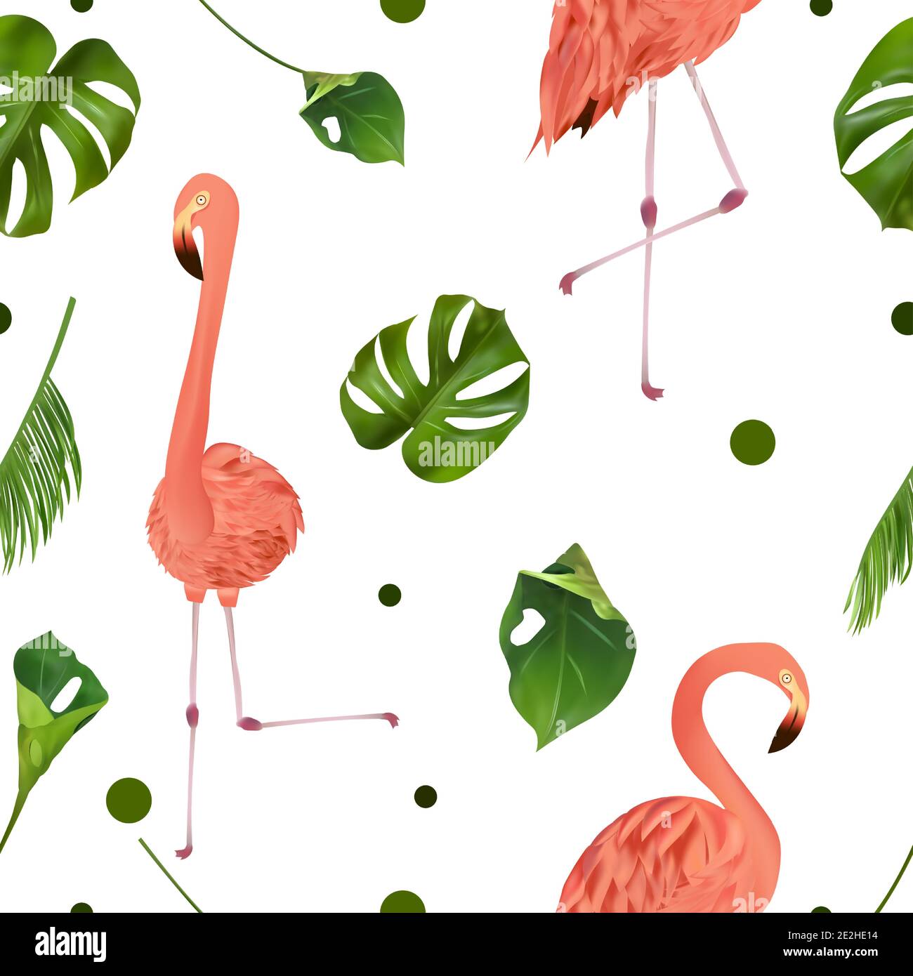 Seamless pattern with tropical leaf and pink flamingo for your design ...