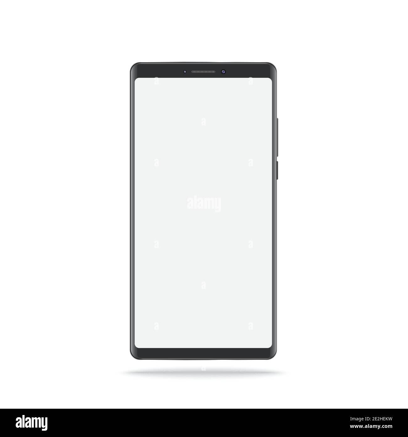 New version of black slim smartphone similar to with blank white screen. Realistic vector illustration. Stock Vector