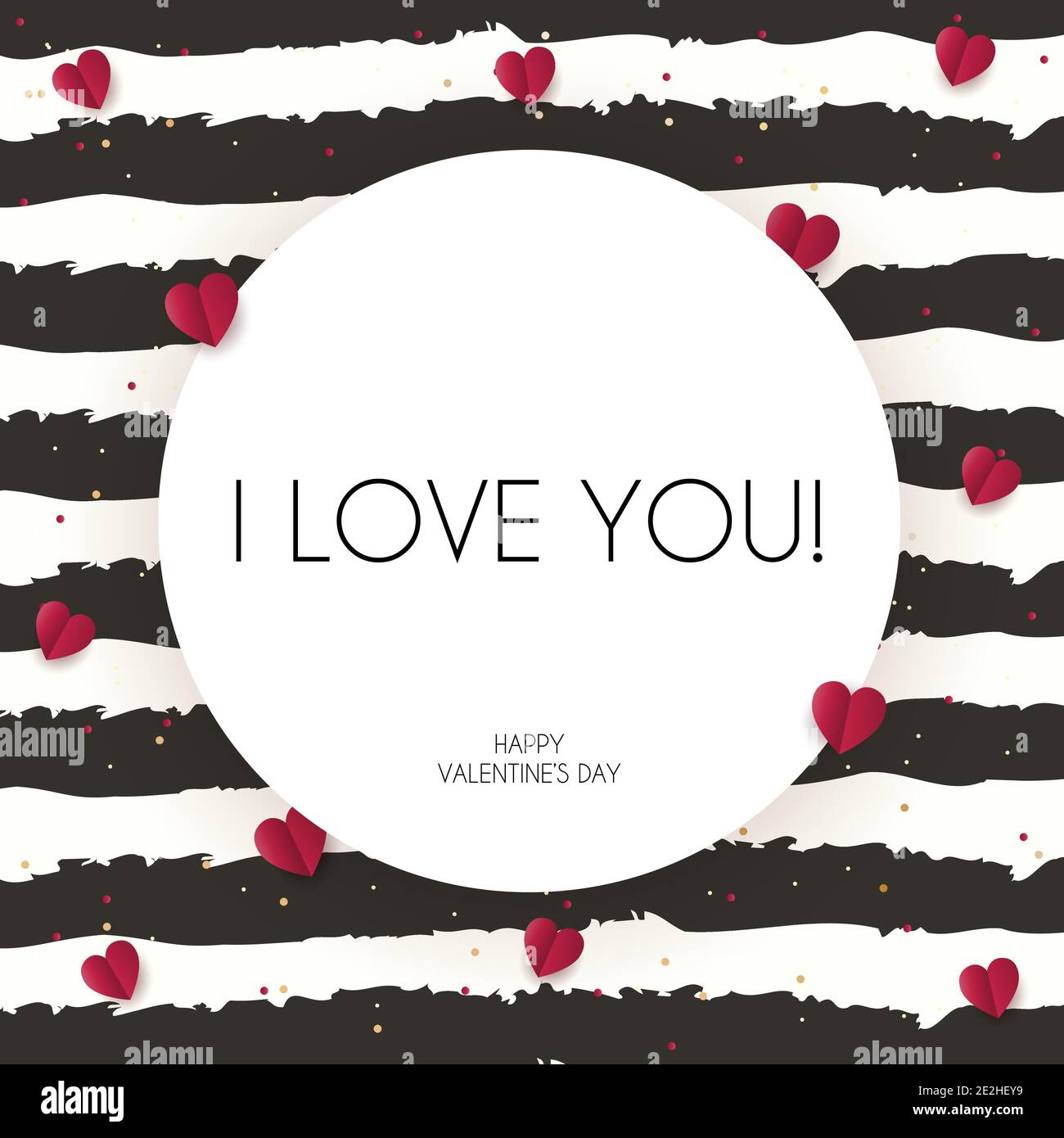 Valentines Day greeting card with paper cut red hearts. I love you ...