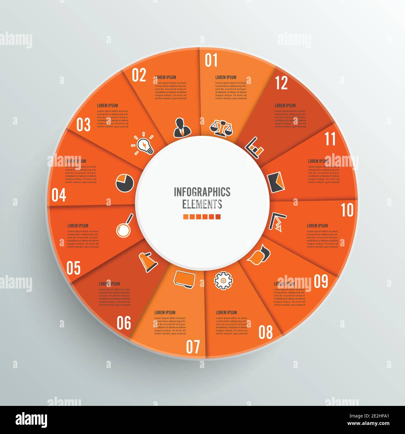 Circle chart infographic template with 12 options for presentations
