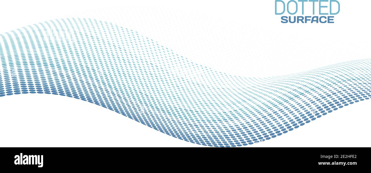Abstract dotted bluish wavy surface with halftone effect. Vector graphic pattern Stock Vector