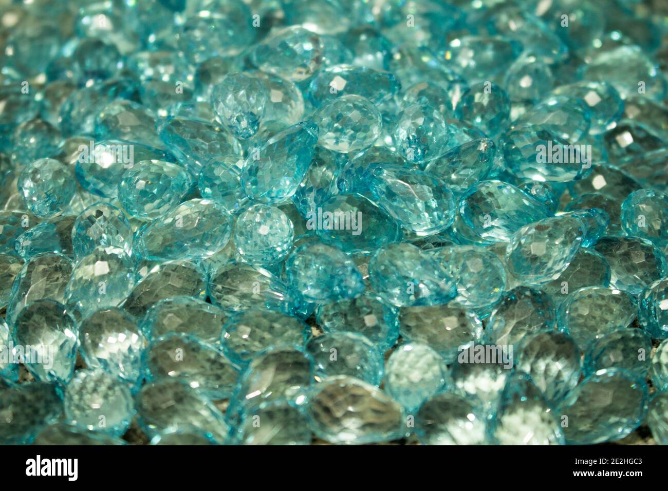 Group of bright blue glass beads together for jewelllery Stock Photo