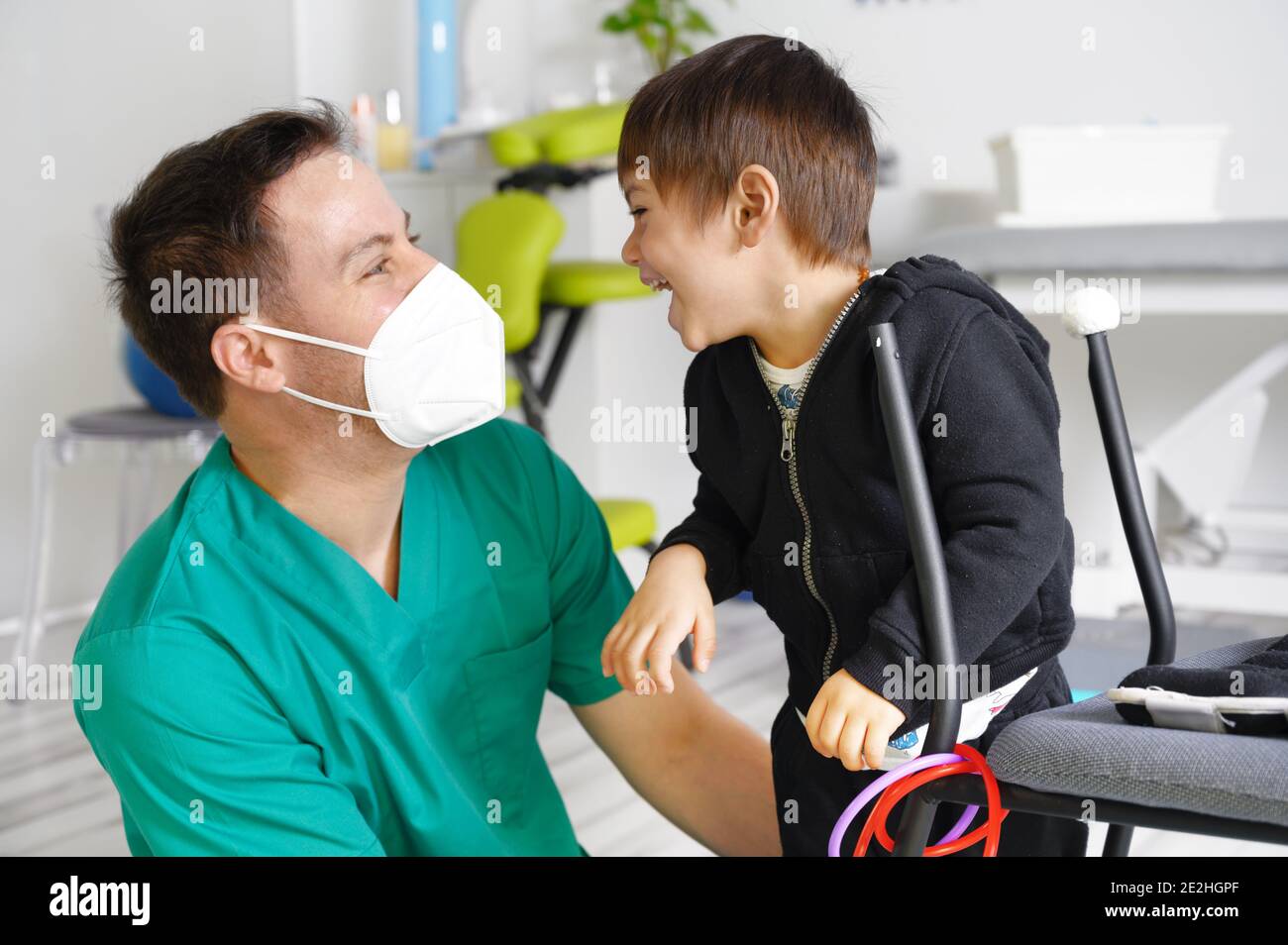 Child with cerebral palsy on physiotherapy in a children therapy center