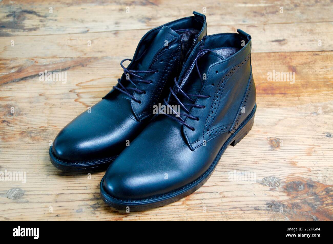 Stylish men black shoes on old wood background image of Stock Photo Alamy