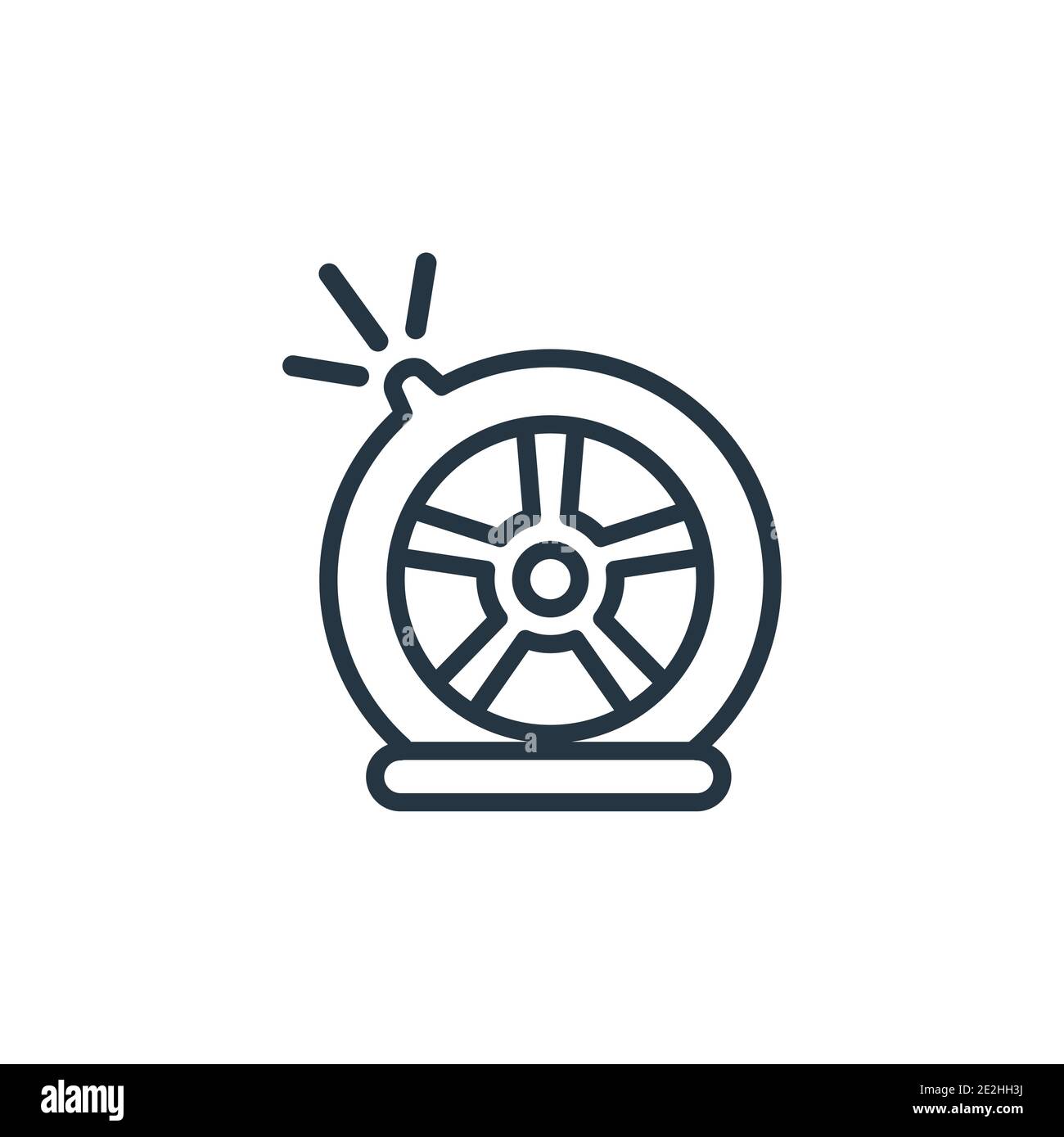 Puncture in a wheel outline vector icon. Thin line black puncture in a wheel icon, flat vector simple element illustration from editable insurance con Stock Vector