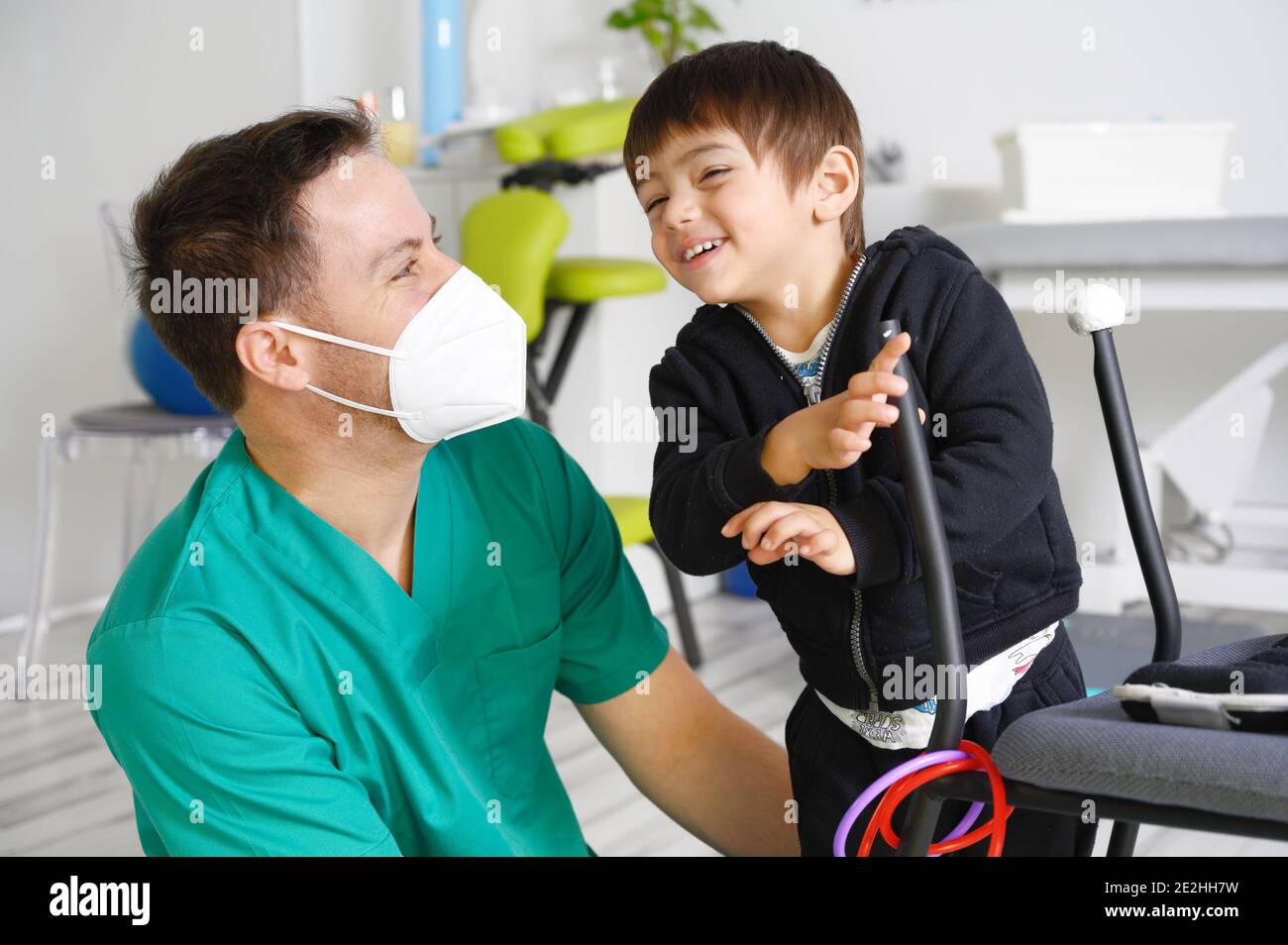 Child with cerebral palsy on physiotherapy in a children therapy center