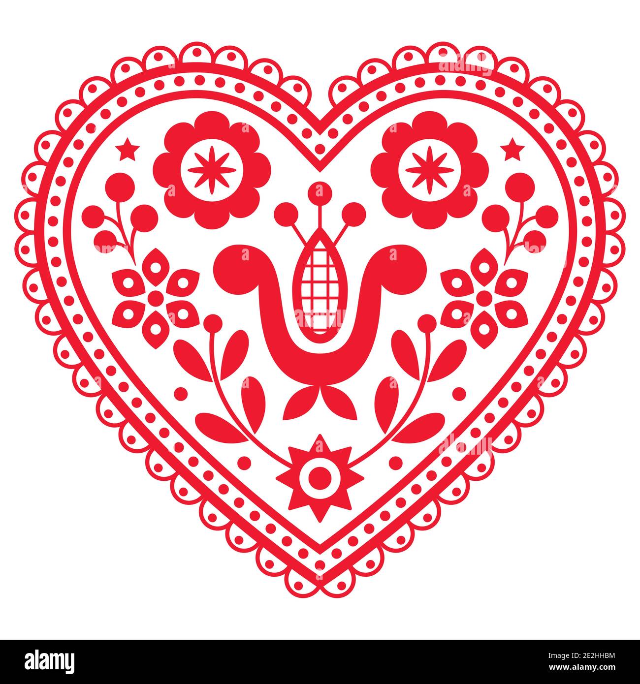 Folk art vector heart design with flowers perfect for Valentine's Day ...