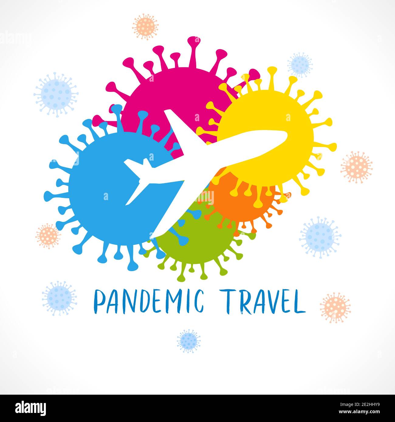 Pandemic travel, concept prevention covid-19 banner. Coronavirus quarantine colored flat web icon of such as hygiene, disinfection, symptoms Stock Vector