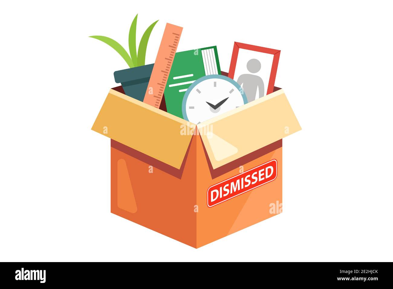 a cardboard box with the belongings of a dismissed employee. flat vector illustration isolated on white background. Stock Vector