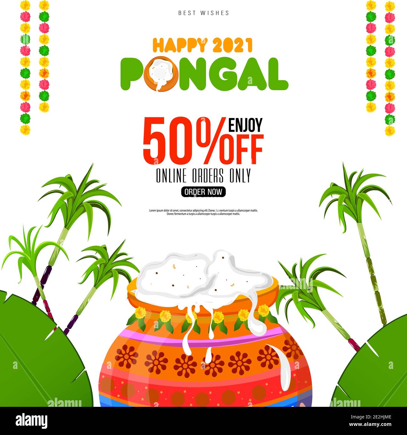 Pongal Festival Offer Banner Design with 50% Discount Offers Stock Vector