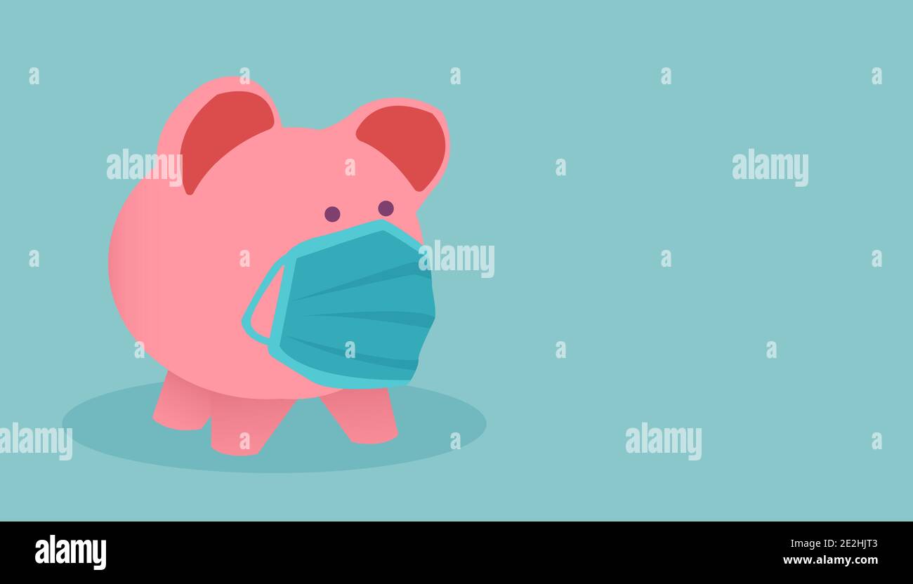 Vector Of A Piggy Bank Wearing Face Mask Isolated On Blue Background Stock Vector Image Art Alamy