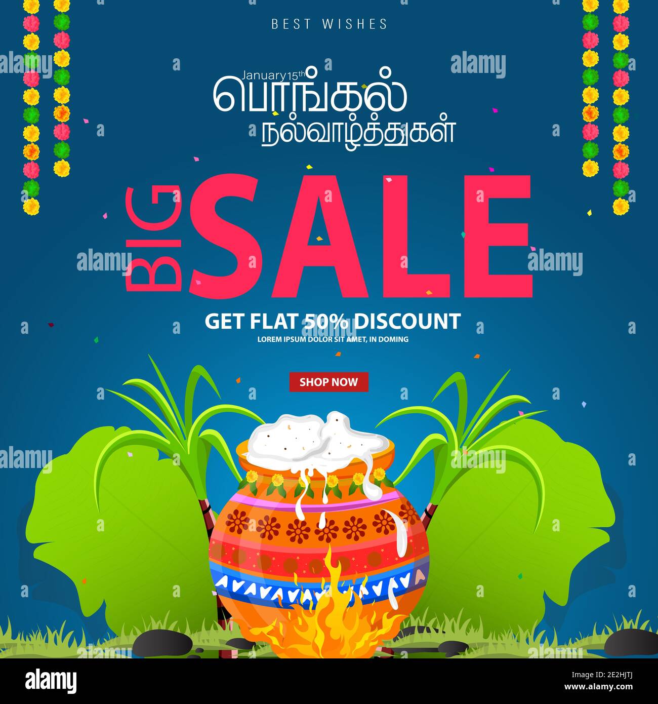 Happy Pongal Holiday Design of Indian Festival with Big Sale Offer. Stock Vector