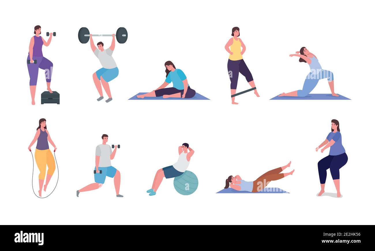 People doing exercise icon collection vector design Stock Vector Image ...