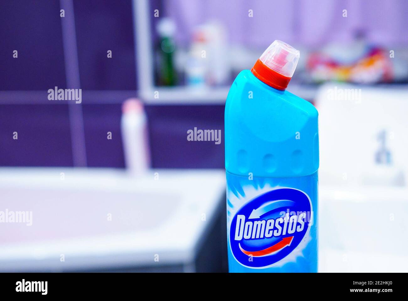 POZNAN, POLAND Dec 08, 2015 Domestos 24H Plus cleaning product in a