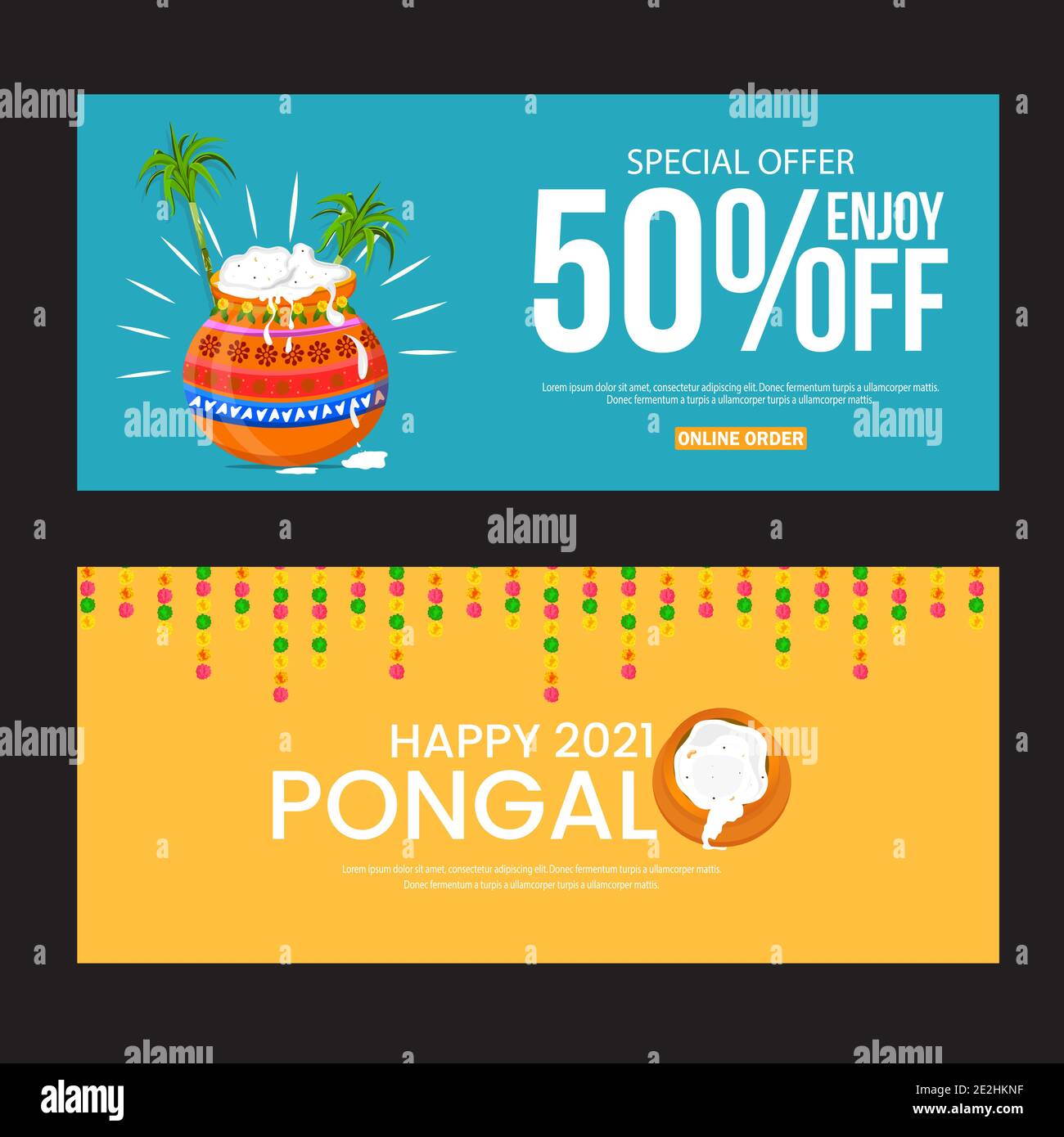 Banners set for traditional Indian festival Pongal. Happy Pongal greeting background Stock Vector
