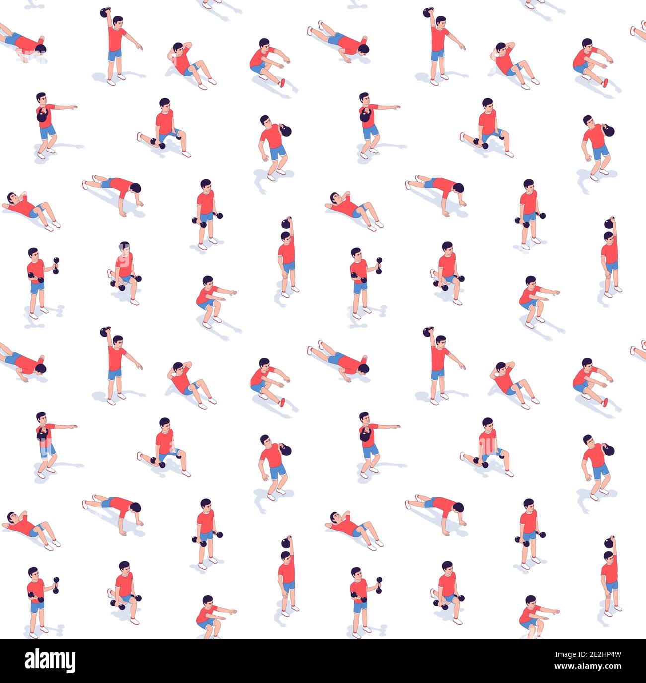 Workout exercise seamless pattern isometric. Athletic muscle training ...