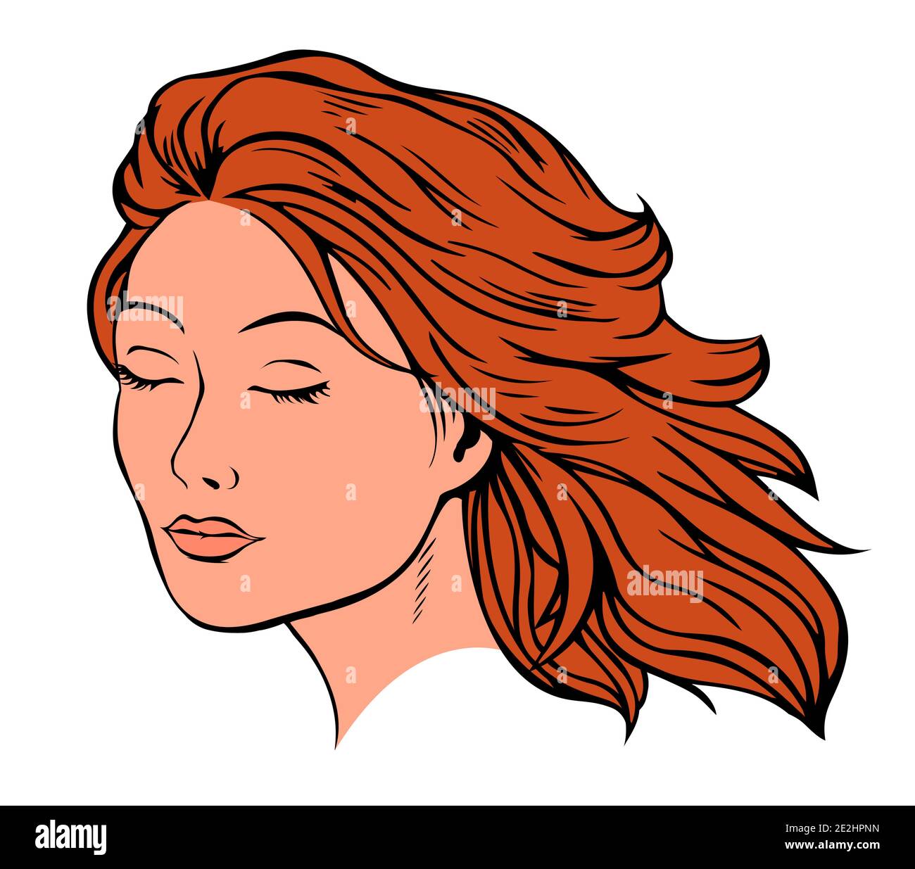 Portrait of a beautiful girl. The eyes are closed. Freehand drawing for