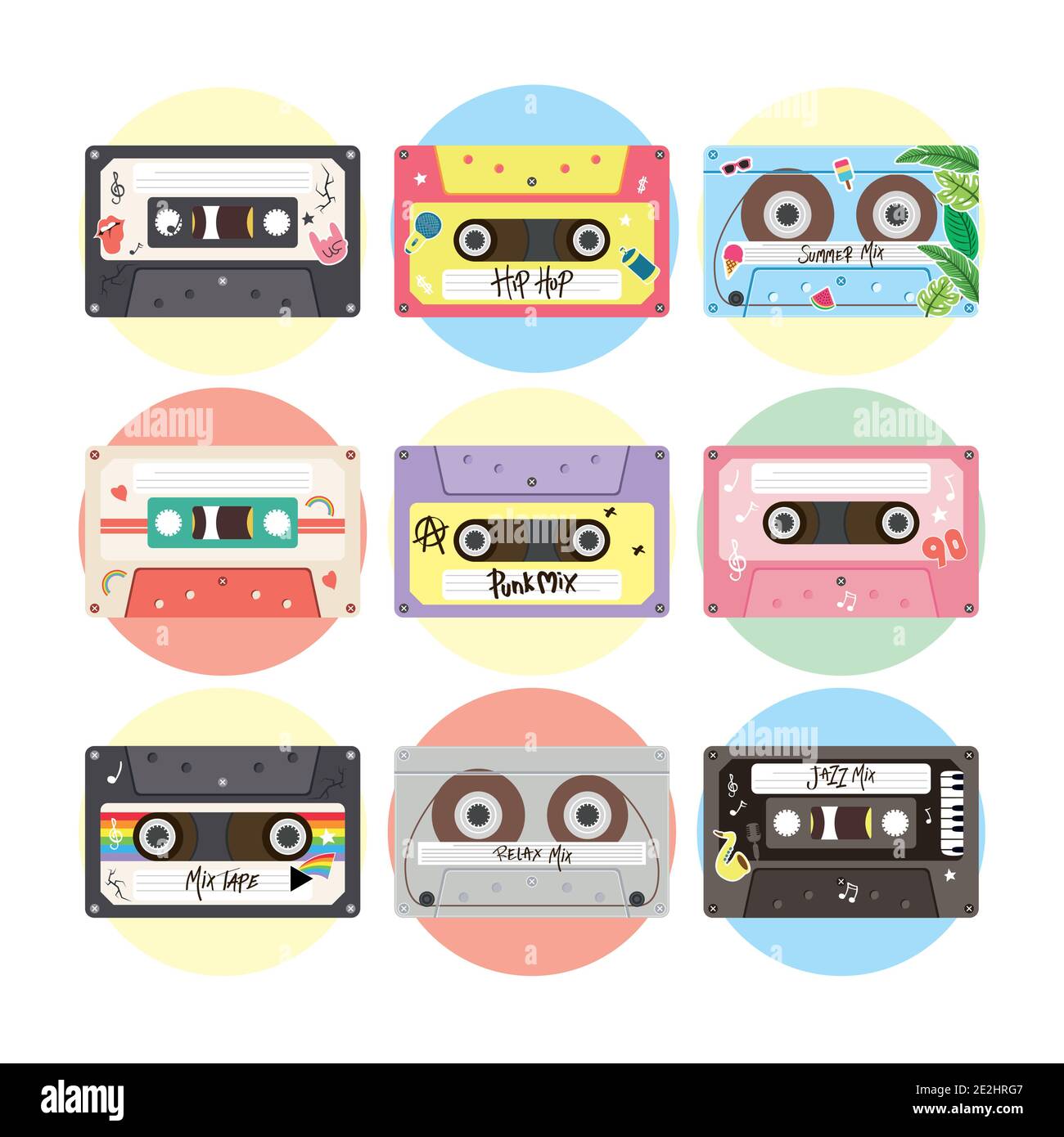 retro cassettes icon set design, Music vintage tape and audio theme ...