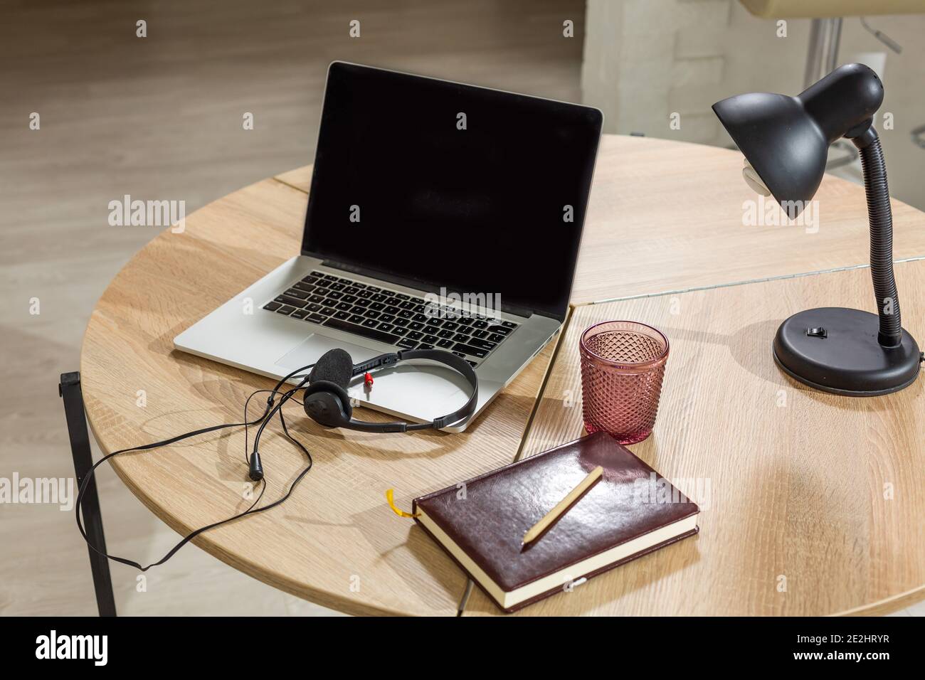 workplace with laptop at home, work remotely on a laptop. a video call ...