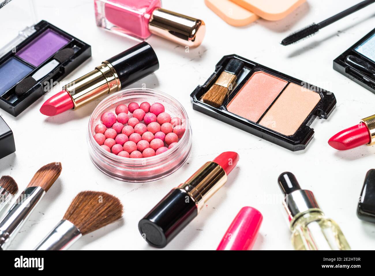 Makeup professional cosmetics on white background. Stock Photo