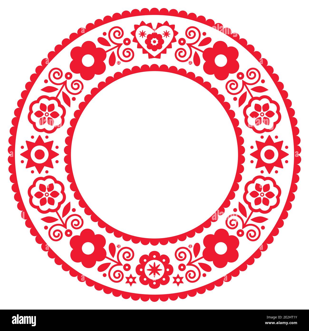 Polish folk art vector round mandala design with flowers and heart inspired by traditional highlanders embroidery Lachy Sadeckie Stock Vector