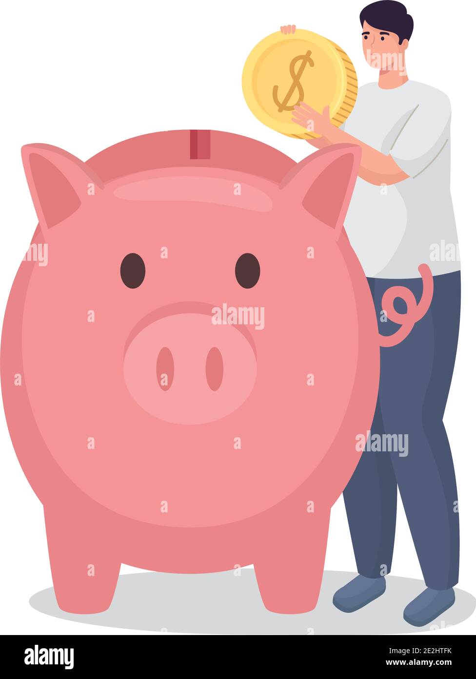 Save money of man holding coin with piggy vector design Stock Vector ...