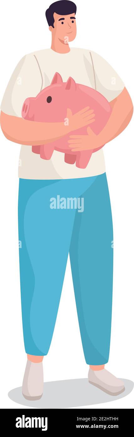 Save money of man holding piggy vector design Stock Vector Image & Art ...