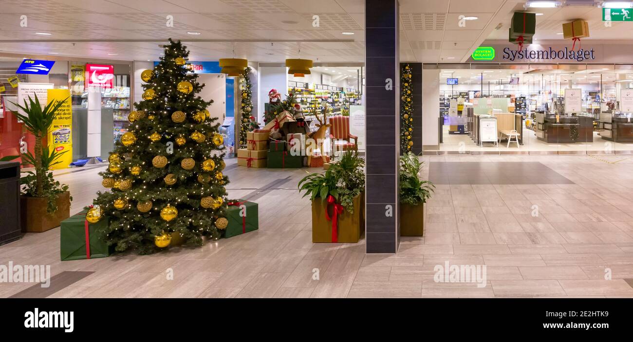 Deserted shopping mall with no people during Christmas festive season Stock Photo