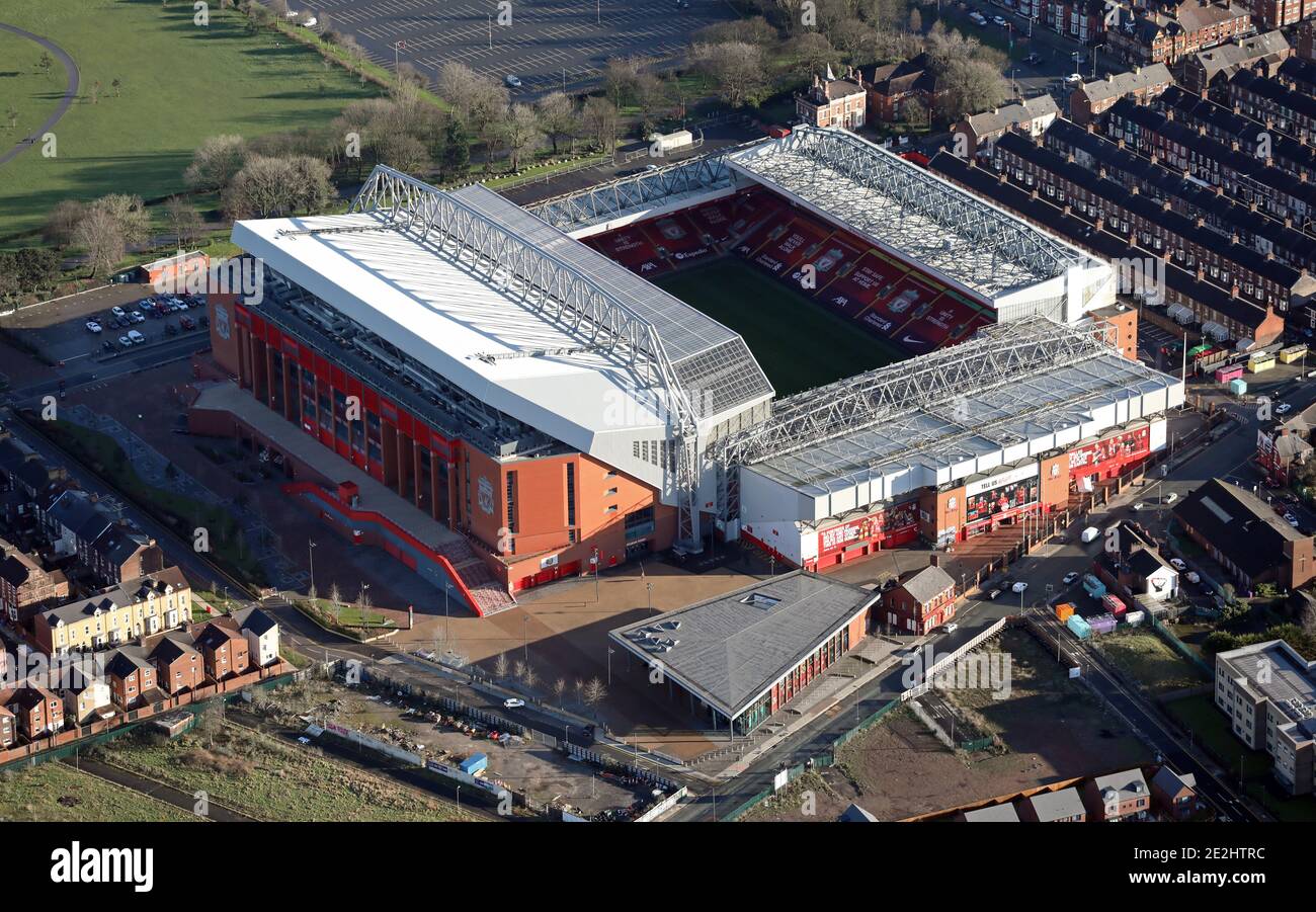 Aerial View Of Liverpool FC Anfield Stadium Football Ground Stock Photo 